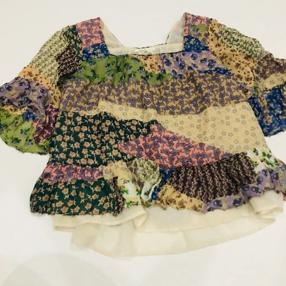 Anthropologie Floreat size S boho floral vintage style patchwork blouse ruffled - Picture 2 of 6
